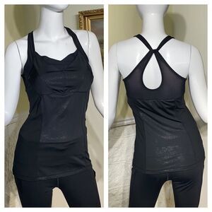Cynthia Rowley Black Shimmer Cross Back Tank Top